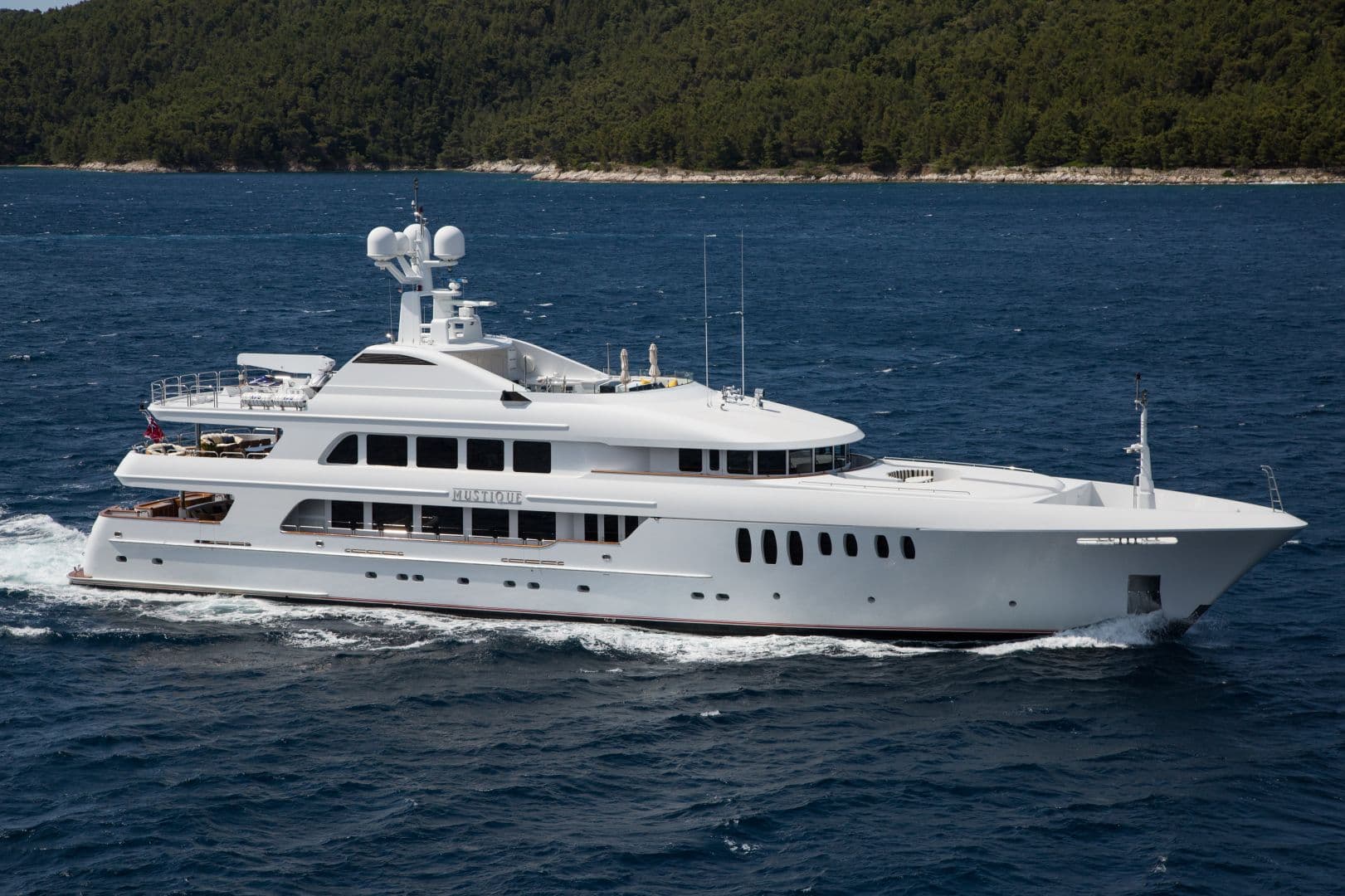 A motor yacht at anchor